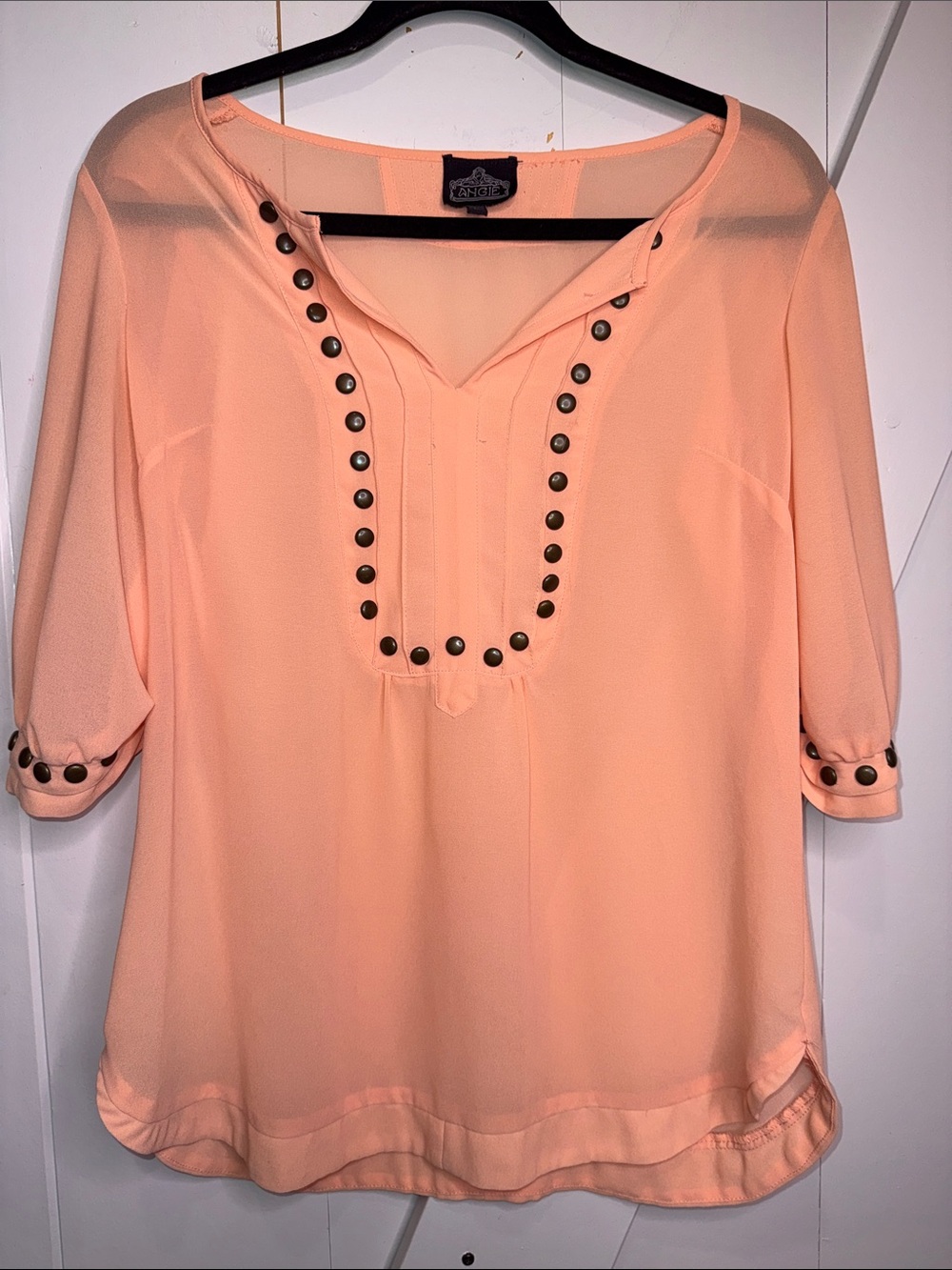 Preloved🧡Angie Peach Stud-Trim Sheer Blouse